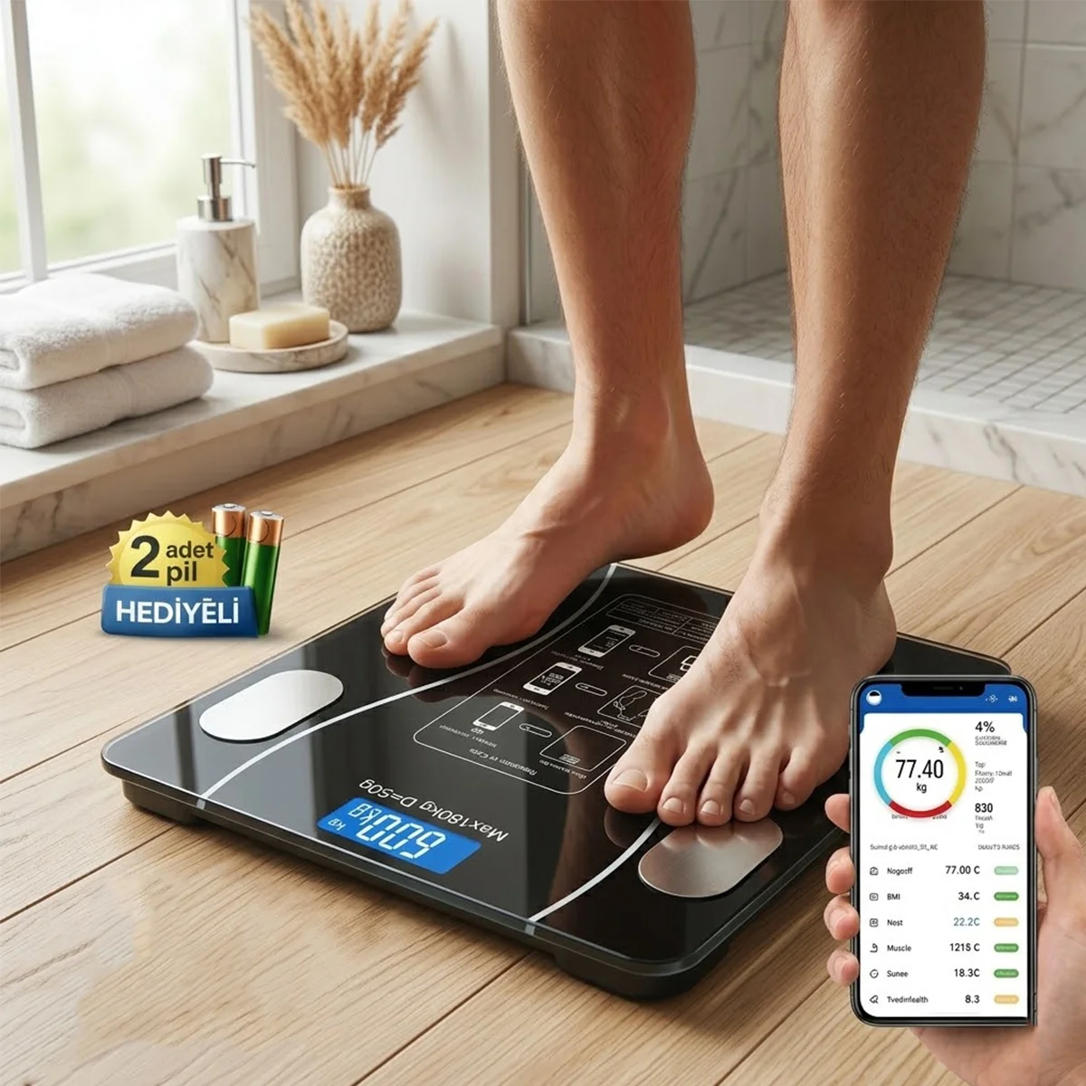 Vücut izli Bluetooth Dijital Baskül 180kg/50g görsel 3