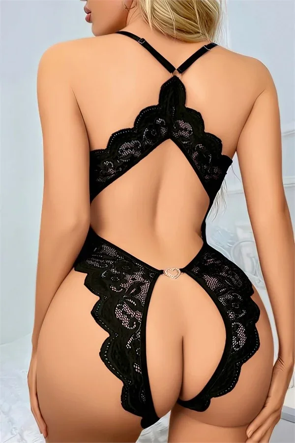Siyah Özel Bölgesi Açık Dantel İşlemeli Body görsel 3