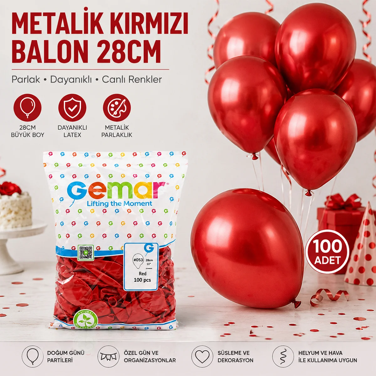 Metalik Kırmızı Balon 100'lü görsel 3