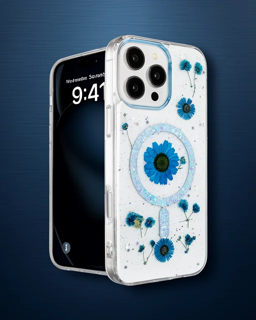 Apple İphone 16 Pro Kılıf Daisy Simli Magsafe Kapak - Mavi