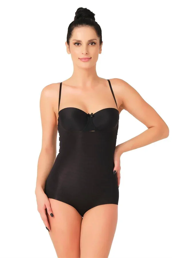 Siyah Lazer Kesim Göğsü Açık Slip Body Korse