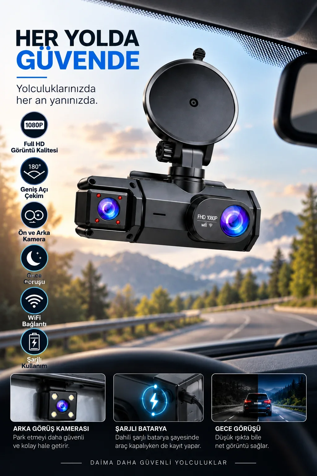 Full HD 1080P Gece Görüşü WiFi Bağlantı 180° Geniş Açı