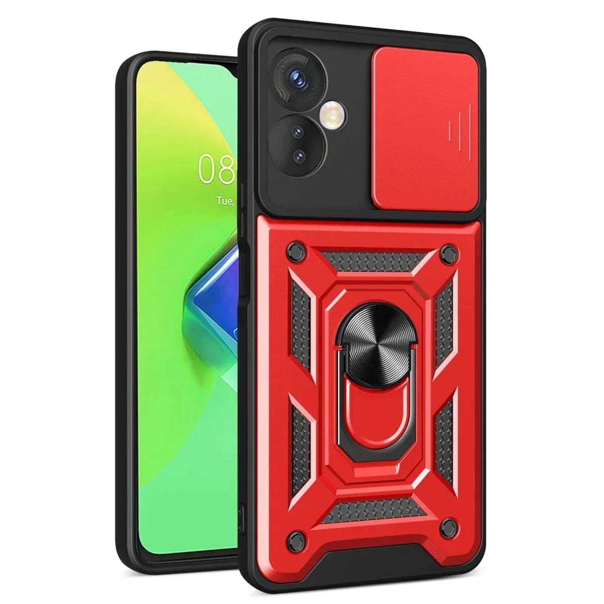 İnfinix Hot 30 4G Kılıf Pars Lens Yüzüklü Silikon - Kırmızı