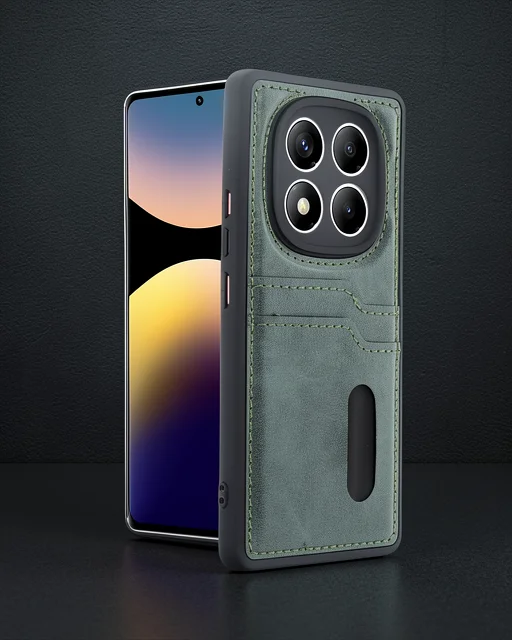 Xiaomi Redmi Note 14 Pro 4g Kılıf Sara Kartvizitli Deri Kılıf - Koyu Yeşil