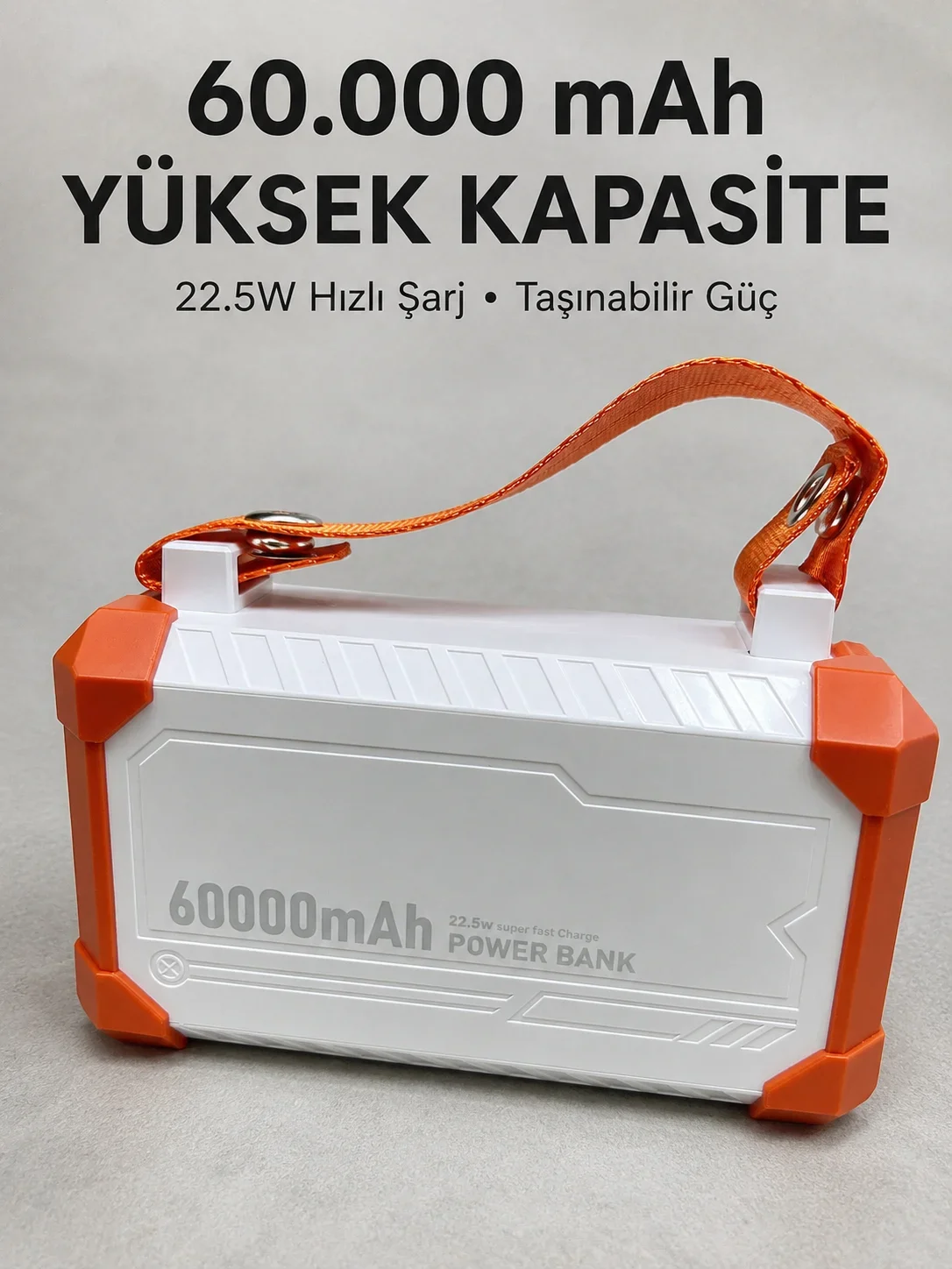 Kamp ve Seyahat İçin 60000 mAh Powerbank 22.5W Hızlı Şarj Acil Durum Işıklı Taşıma Saplı 4 Entegre Kablolu