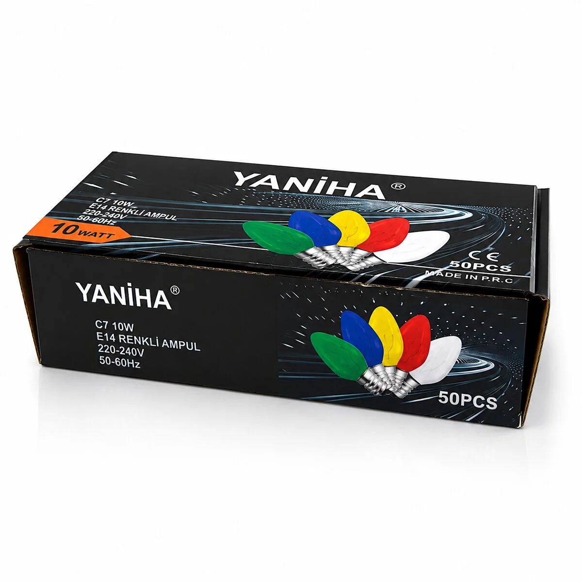 50 Adet x Renkli Gece Lambası Ampul E14 - 10W C7 görsel 2