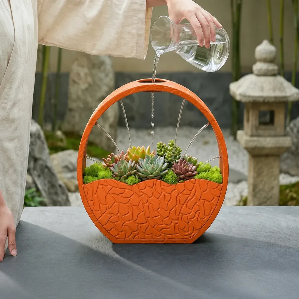 3D Baskı Self-Watering Planter - Kendi Kendini Sulayan Saksı-Turuncu