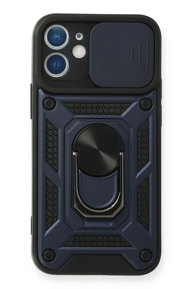 Apple iPhone 12 Kılıf Pars Lens Yüzüklü Silikon - Lacivert