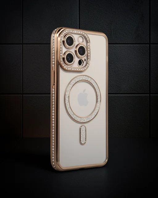 Apple İphone 15 Pro Kılıf Joke Simli Magneticsafe Kılıf - Gold