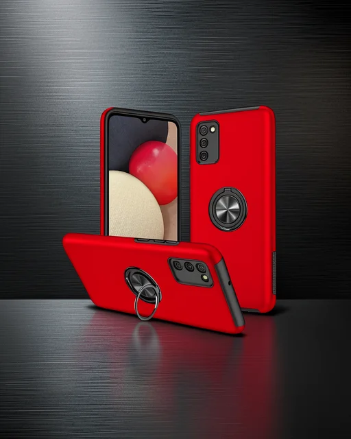 Samsung Galaxy A02s Kılıf Elit Yüzüklü Kapak - Kırmızı