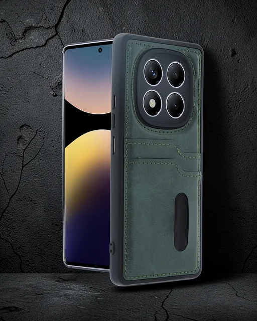 Xiaomi Redmi Note 14 Pro 5g Kılıf Sara Kartvizitli Deri Kılıf - Koyu Yeşil