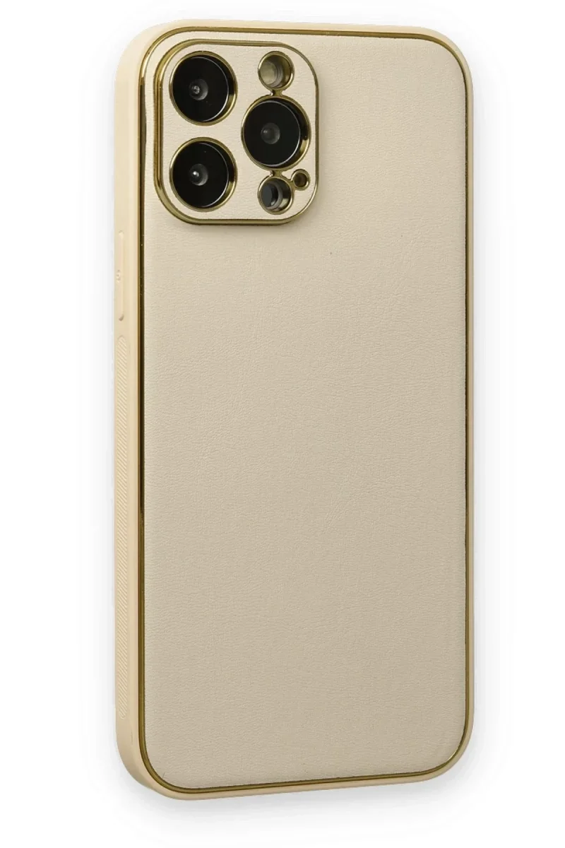 Apple iPhone 13 Pro Kılıf Coco Deri Silikon Kapak - Gold görsel 2