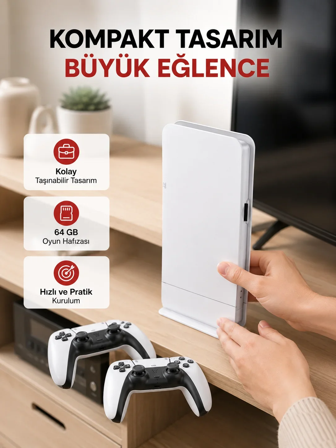 HD Çıkışlı Kablosuz 2 Kollu 4K Retro Oyun Kutusu