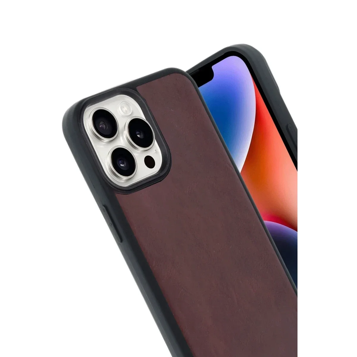 Apple iPhone 14 Pro Max Kılıf Aras Deri Kapak - Bordo görsel 2