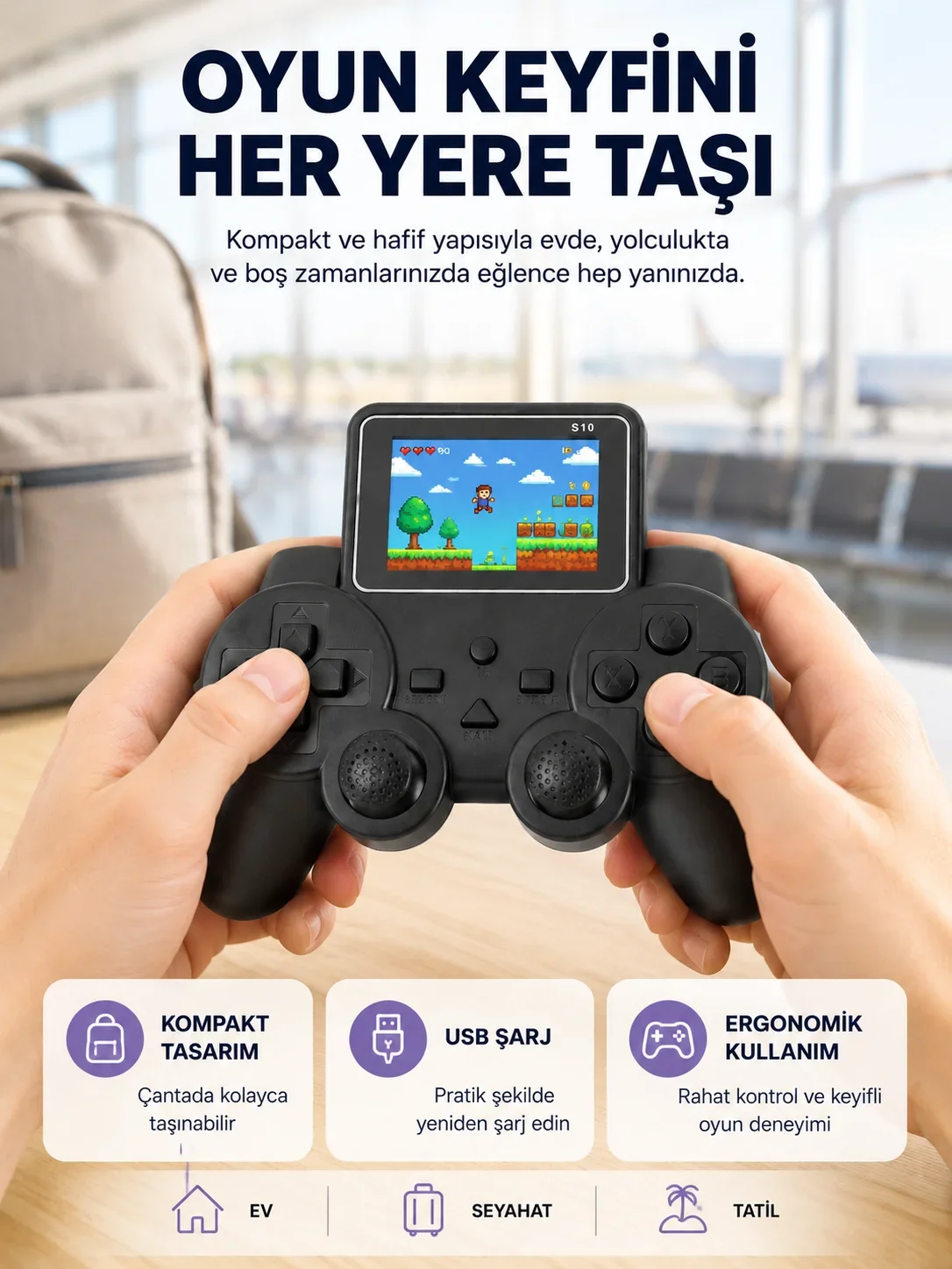 ni Retro Oyun Konsolu S10 2.8 İnç Ekran Taşınabilir Klasik Atari Yeni Nesil