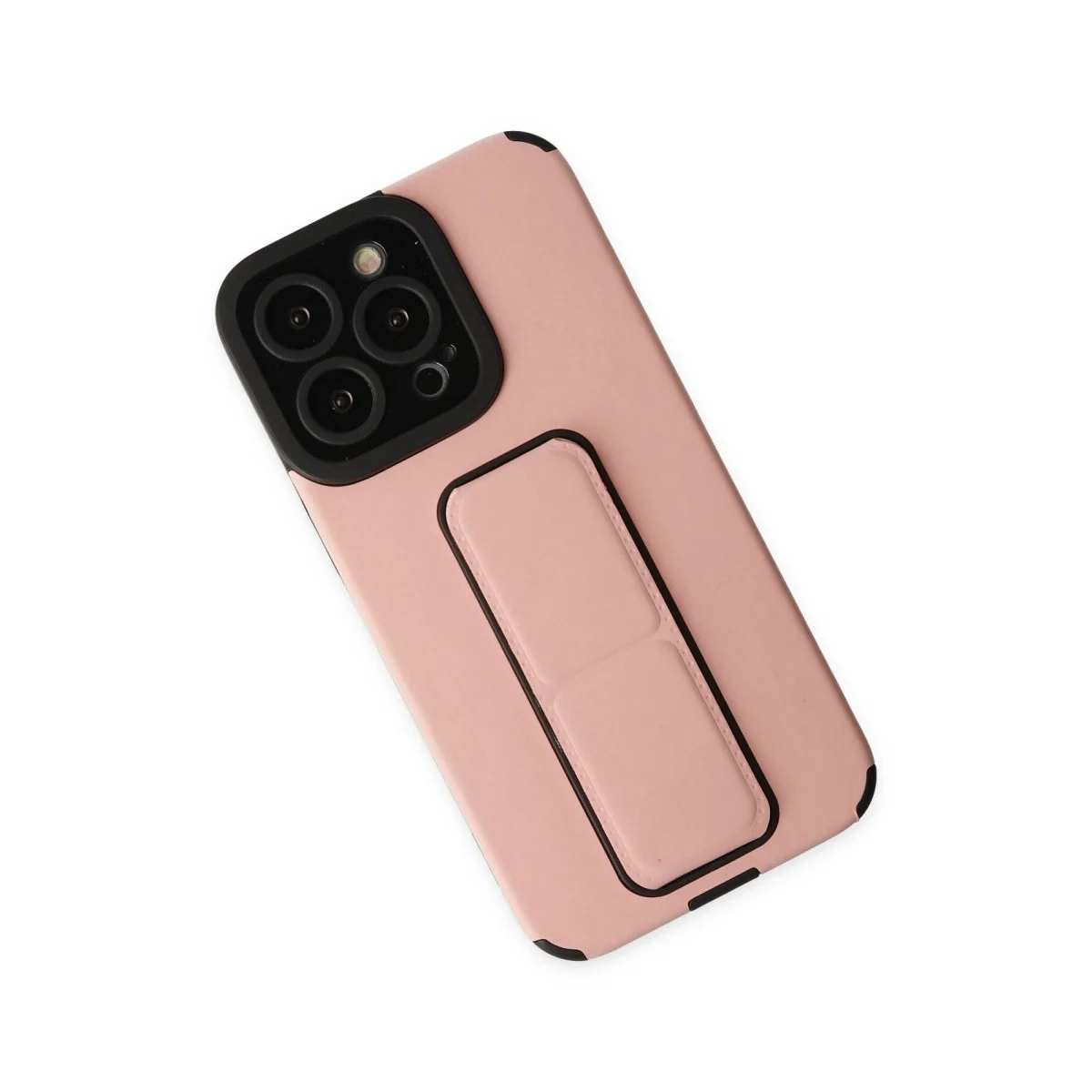Apple İphone 13 Pro Kılıf Mega Standlı Silikon - Pudra görsel 2