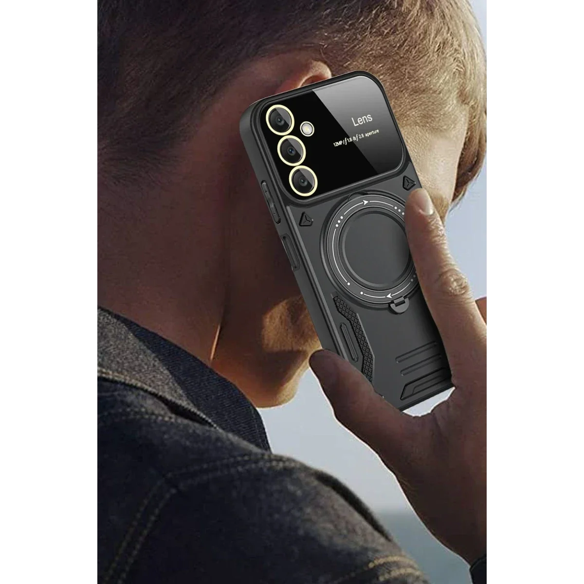 Samsung Galaxy A15 4G Kılıf Joy Lens Standlı Kapak - Koyu Yeşil görsel 3