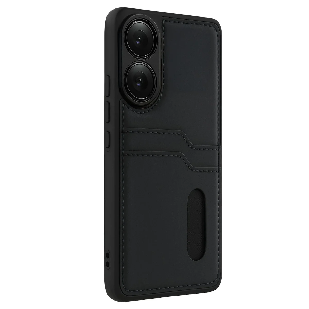 Oppo A38 Sara Kartvizitli Deri Kılıf - Siyah görsel 3