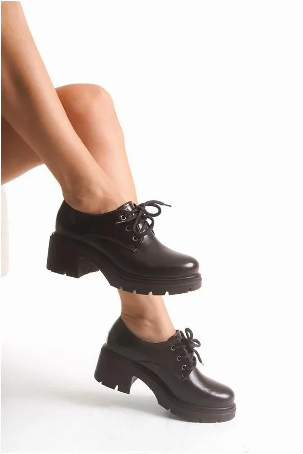 Kadın Rugan Loafer Kırışık Ayakkabı Ayakkabı Bağcıklı Tabanlı Yüksek Casual Dengeli görsel 2