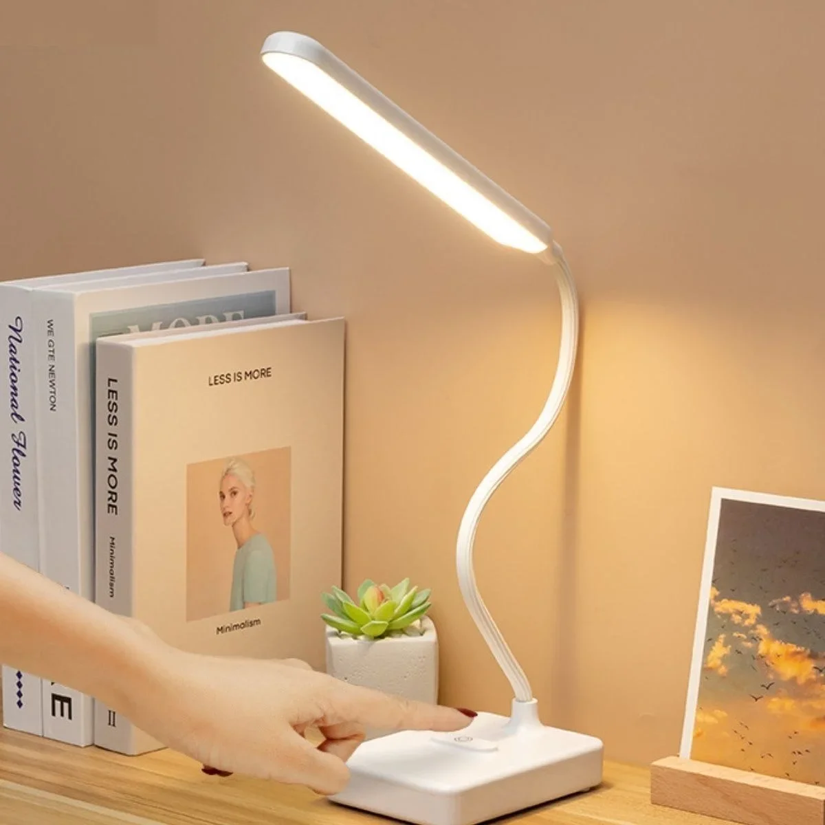 İnce Uzun USBli Dokunmatik 3 Kademeli 360 Derece Özel Göz Korumalı led Lityum Masa Lambası görsel 5