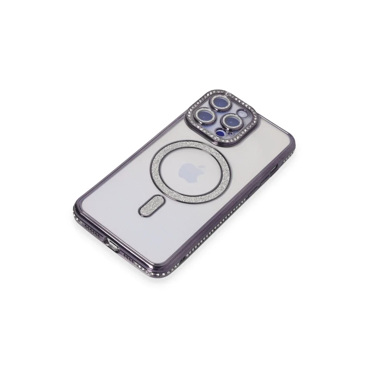 Apple iPhone 15 Pro Kılıf Joke Simli Magneticsafe Kılıf - Derin Mor görsel 3