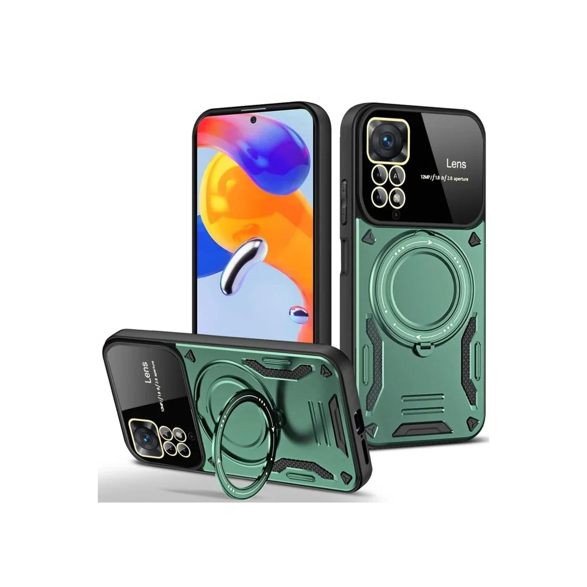 Xiaomi Redmi Note 11 Pro Kılıf Joy Lens Standlı Kapak - Koyu Yeşil