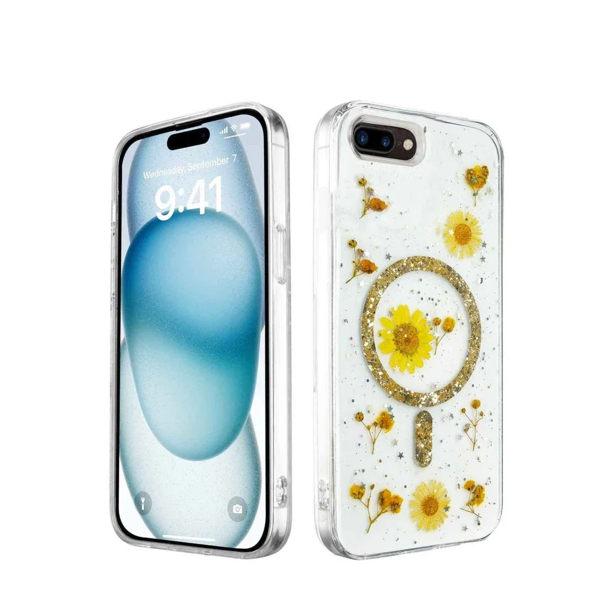 Apple iPhone 7 Kılıf Daisy Simli Magsafe Kapak - Gold görsel 2