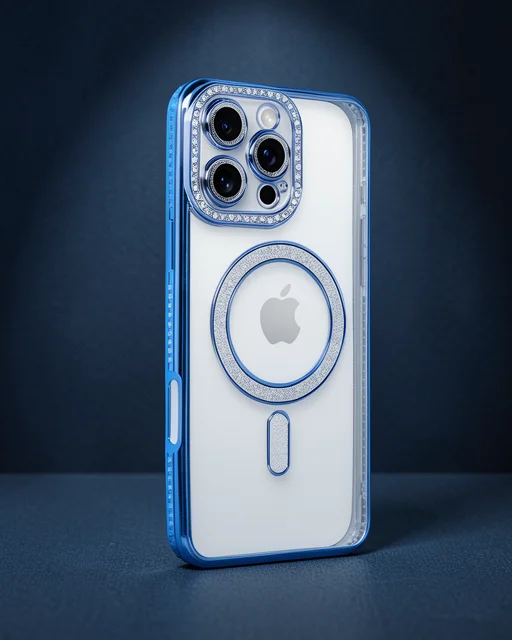 Apple İphone 16 Pro Kılıf Joke Simli Magneticsafe Kılıf - Mavi