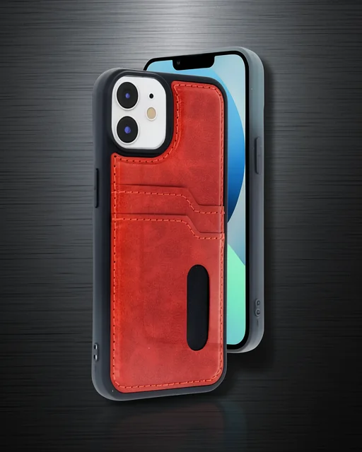 Apple İphone 11 Kılıf Sara Kartvizitli Deri Kılıf - Kırmızı