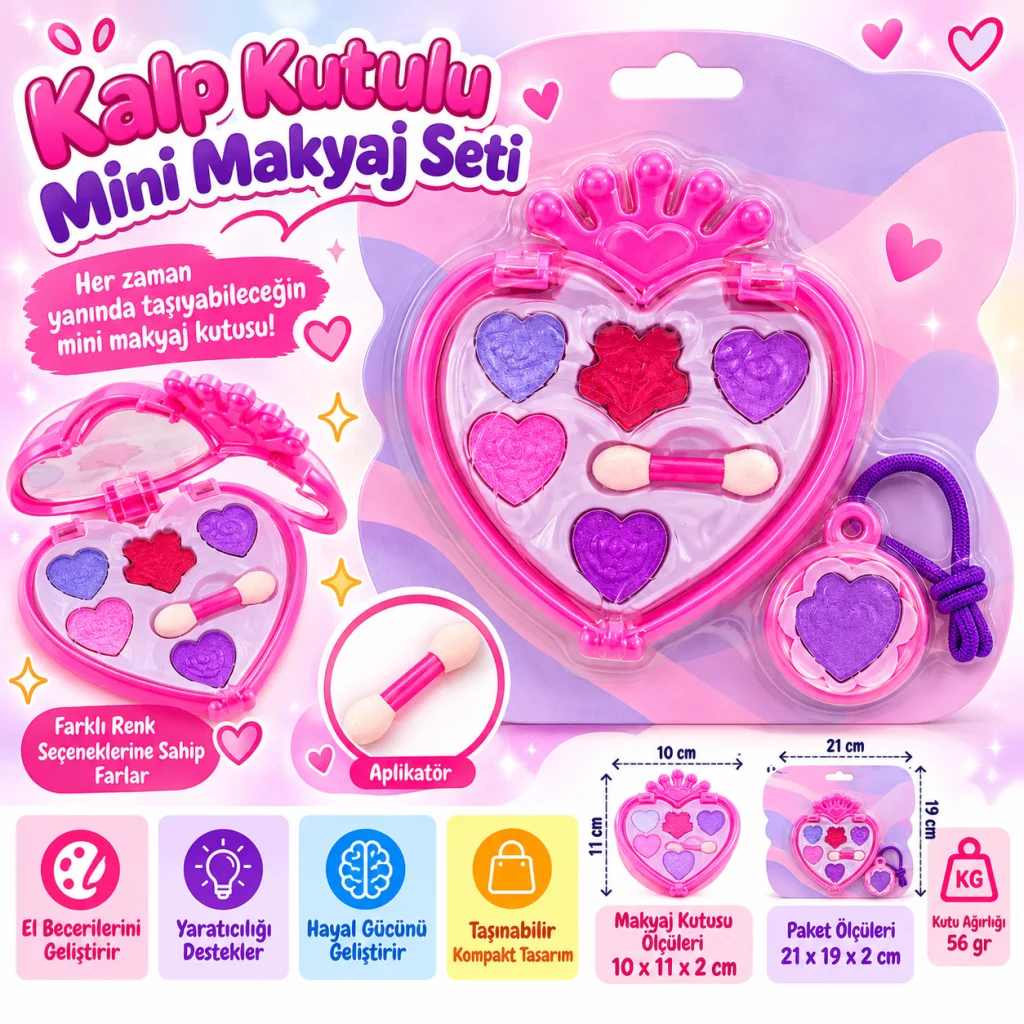 Kalp Kutulu Mini Makyaj Seti