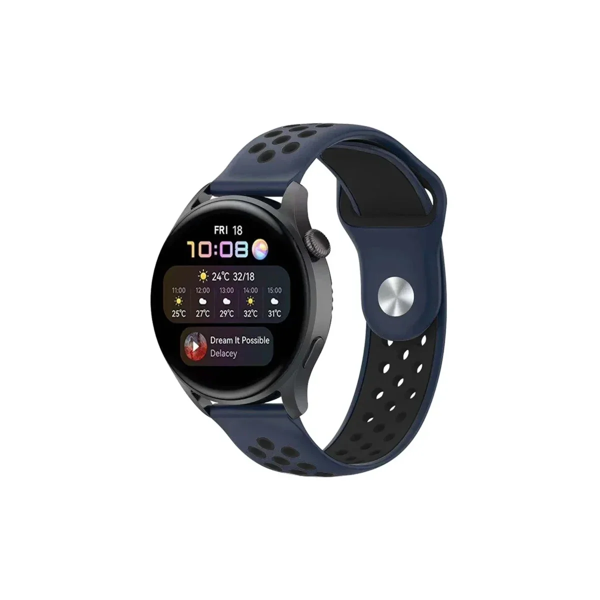 Watch 22mm Spor Delikli Kordon - Lacivert-Siyah