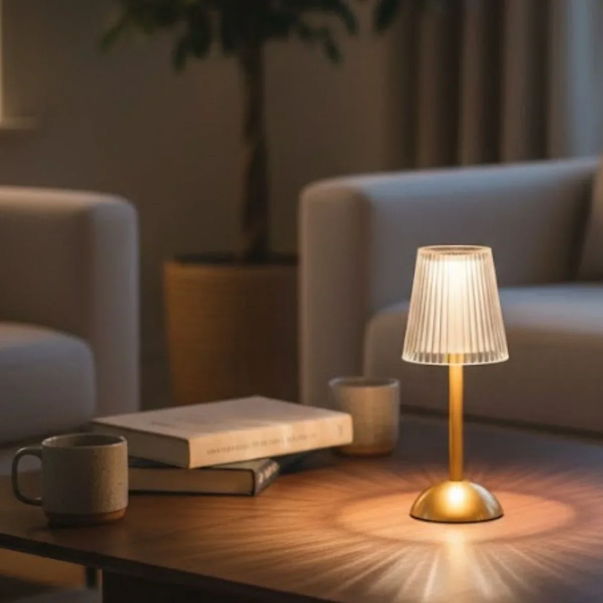ieg™ Uzun Klasik Çizgili Model LED Masa Lambası – Dokunmatik, 3 Renk Işık Modlu, Şarjlı Dekoratif Gece Lambası görsel 4