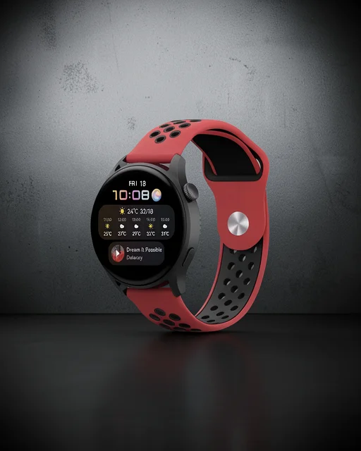 Watch 20mm Spor Delikli Kordon - Kırmızı-siyah