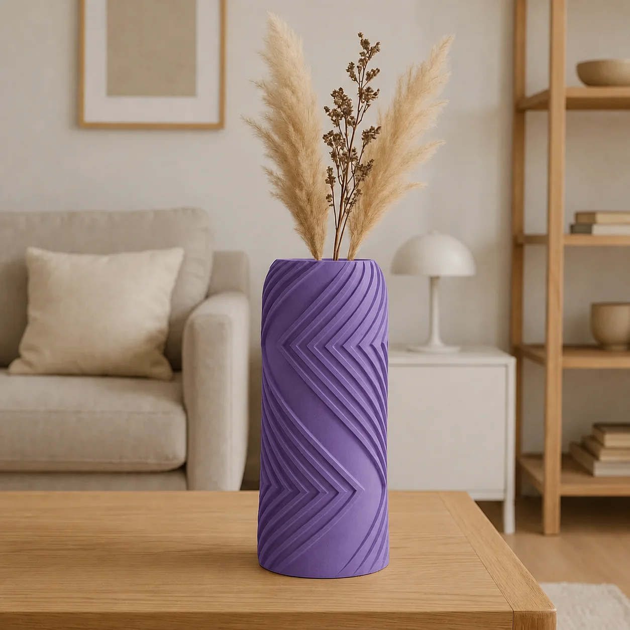 3D Baskı Vector Vazo - Geometrik Çizgili Dekoratif Vazo-Mor