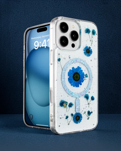 Apple İphone 16 Pro Max Kılıf Daisy Simli Magsafe Kapak - Mavi