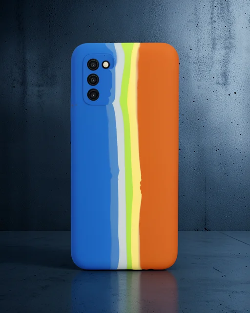 Samsung Galaxy A03s Kılıf Ebruli Lansman Silikon - Mavi-turuncu