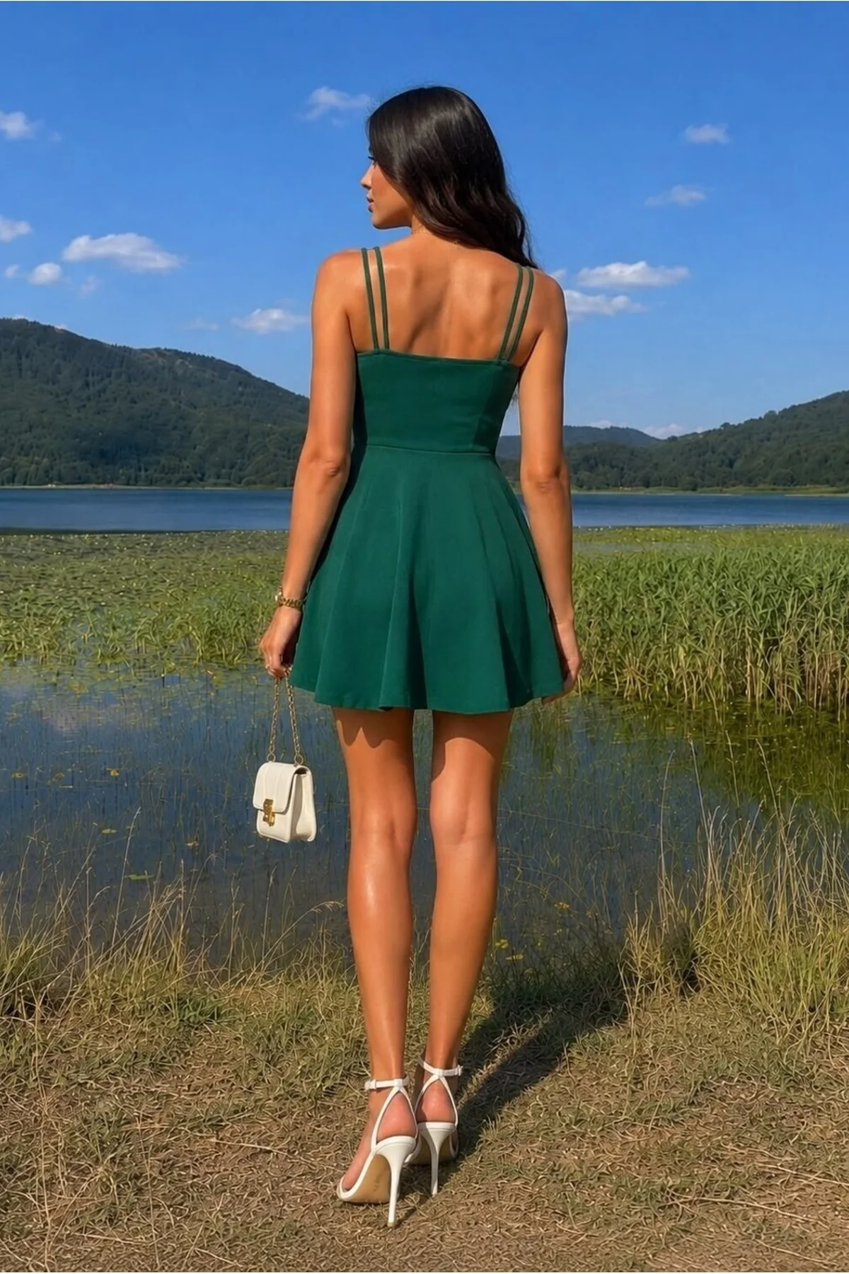 Kadın Kalp Yaka Mini Askılı Abiye Elbise görsel 4