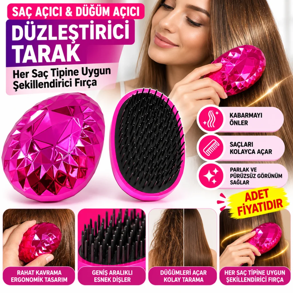 Neon Pembe Düzleştirici Tarak Geniş AralıklıHer Saç Tipine Uygun Fırçalı Saç Düzleştirici(adet fiyatıdır)