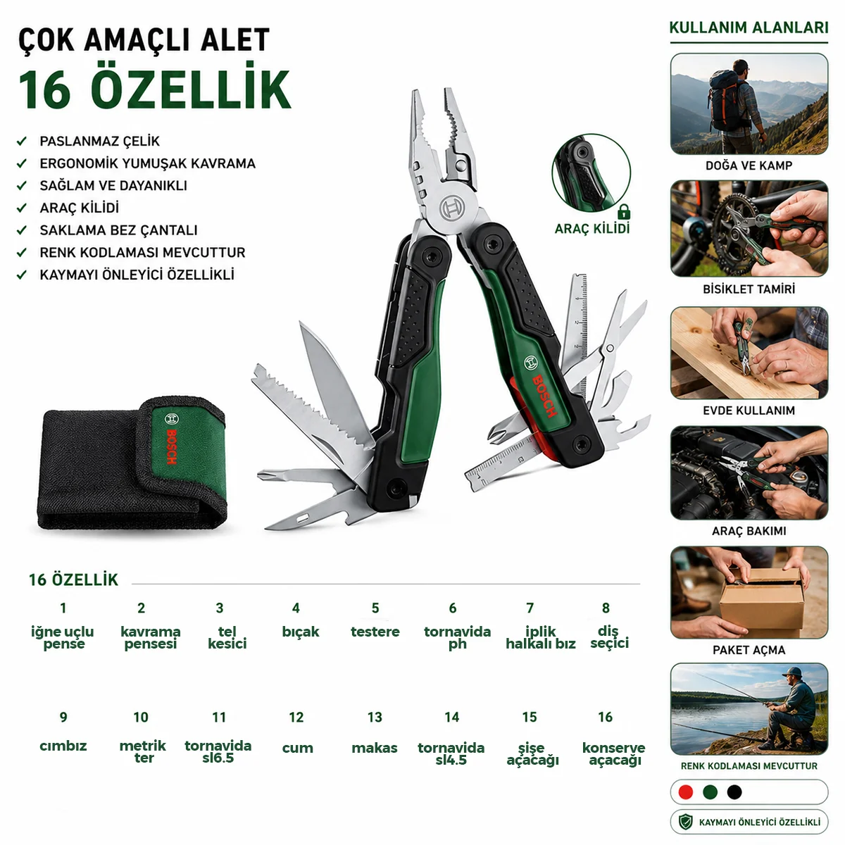 Çok Amaçlı Pense Seti 16 Parça Çantalı görsel 2