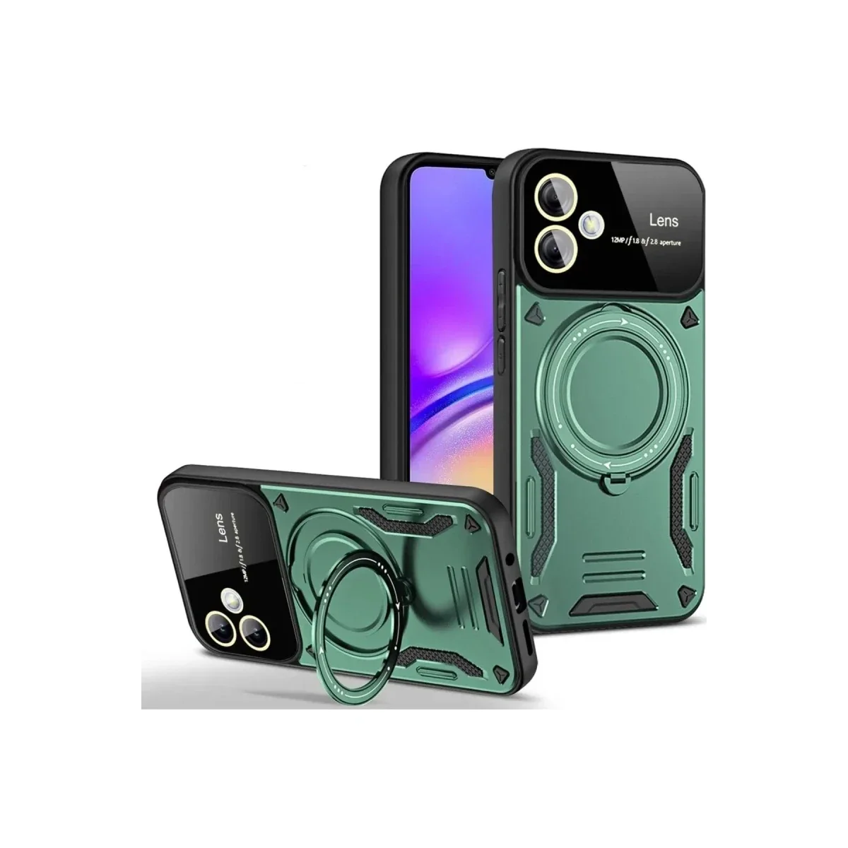 Samsung Galaxy A05 Kılıf Joy Lens Standlı Kapak - Koyu Yeşil