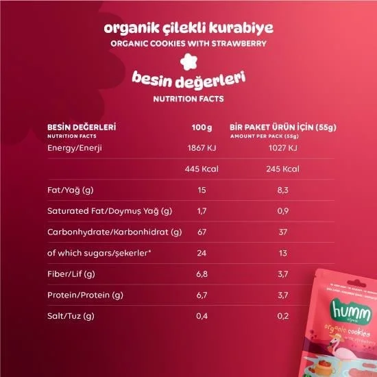 Organik Vegan Çilekli Kurabiye 55 Gr görsel 3