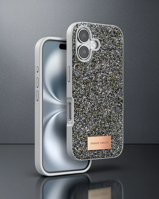 Onegif Apple İphone 16 Bright Simli Kapak - Gümüş