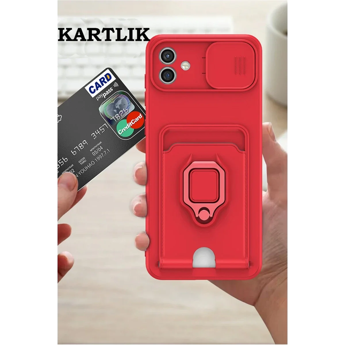 Samsung Galaxy A05 Kılıf Zuma Kartvizitli Yüzüklü Silikon - Yeşil görsel 4