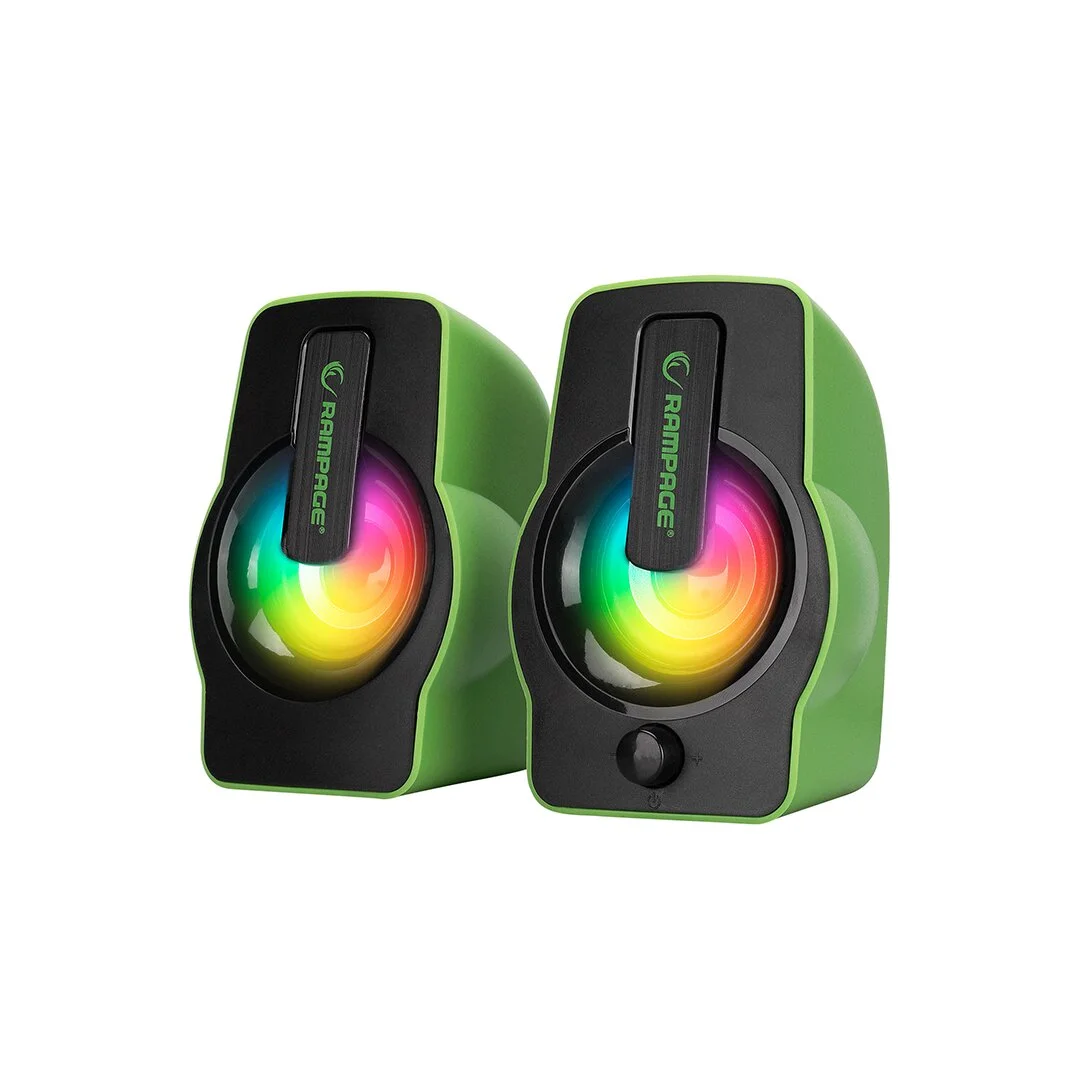 Yeşil - Rgb Işıklı 1+1 Hoparlör Speakaer Set Usb Kablo 2.0 Multimedya - 6W