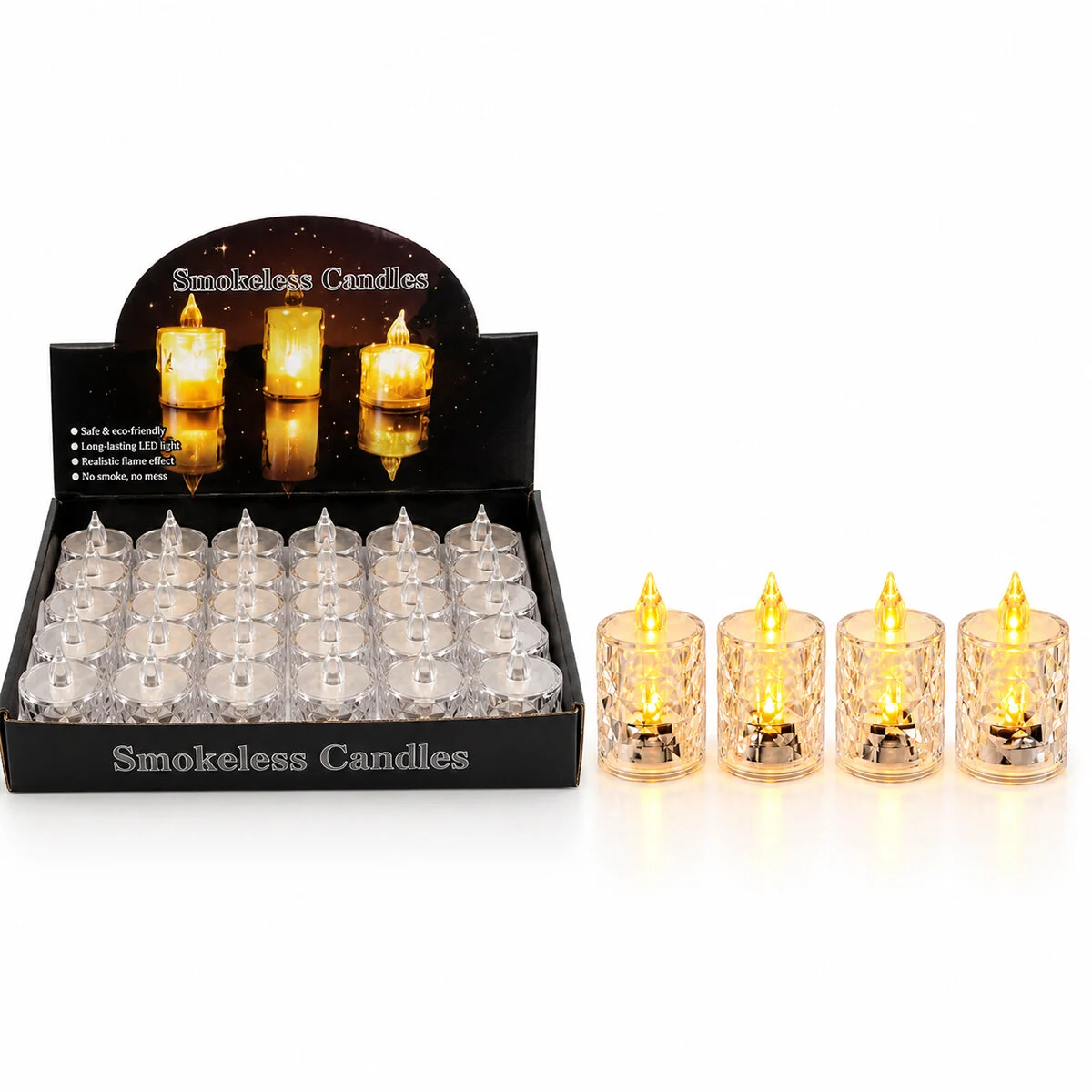 24 Adet Orta Boy Pilli Kristal ka Led Mum Çap: 3.8CM Yükseklik: 6.9CM İ10-016