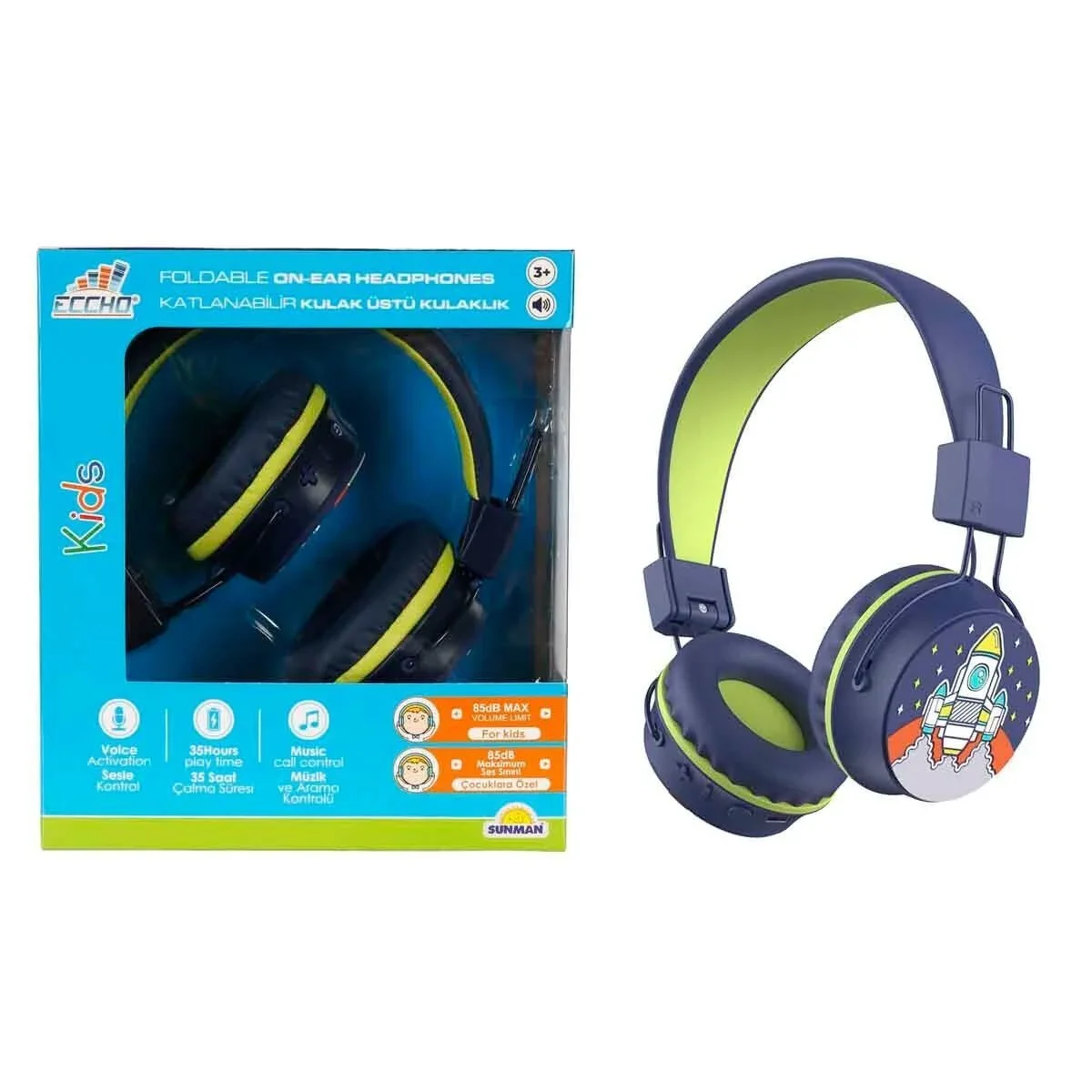S00090370 -sun-gle-ech-kulaklık krofonlu Katlanabilir Kablosuz Roket Resimli L