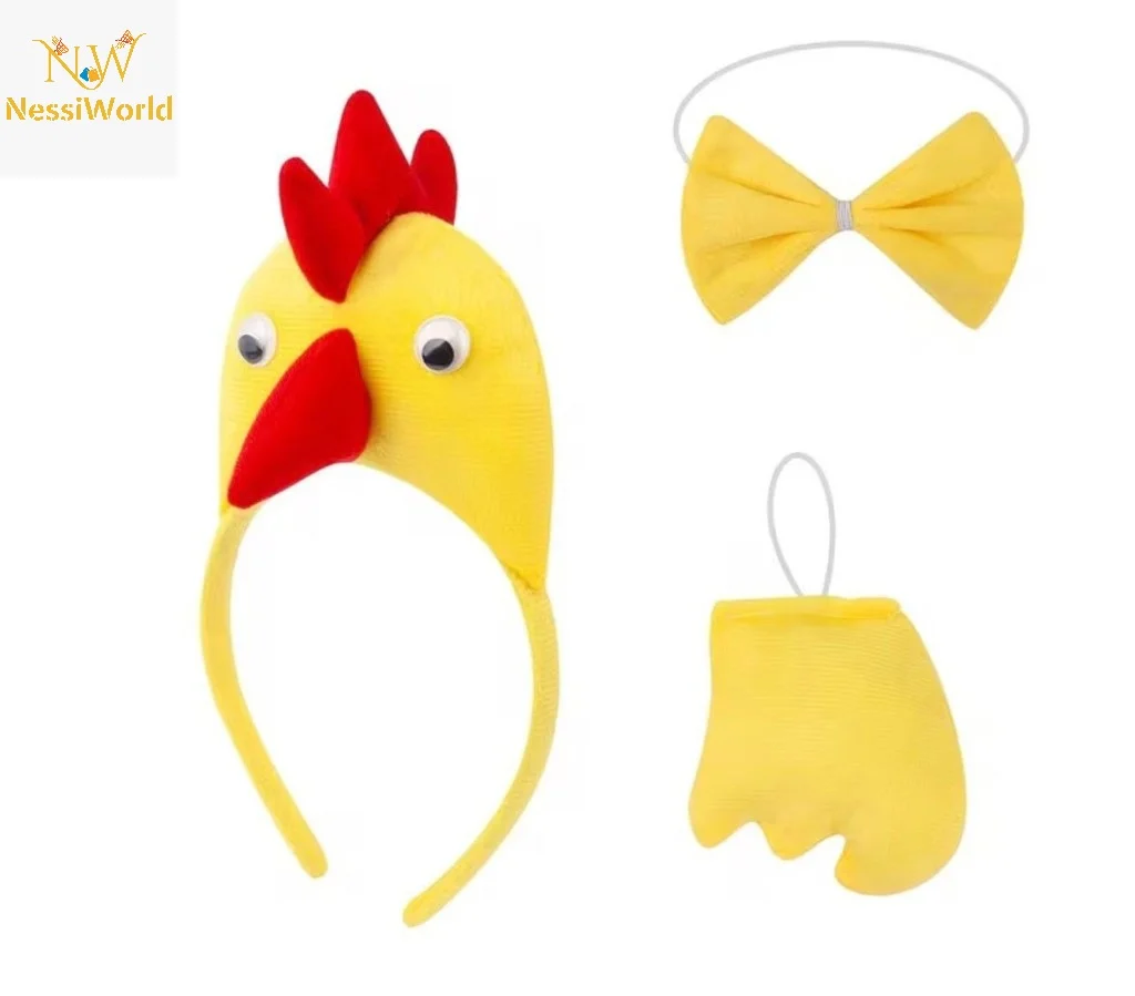 Çocuk Horoz Tavuk Kostüm Seti 3 Parça (Taç + Papyon + Kuyruk) görsel 2