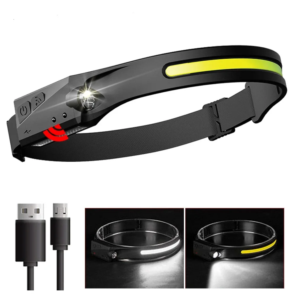 PS001 5 Aydınlatma Modlu COB LED Sensörlü USB Şarj Edilebilir Dahili Pilli Kafa Feneri görsel 7