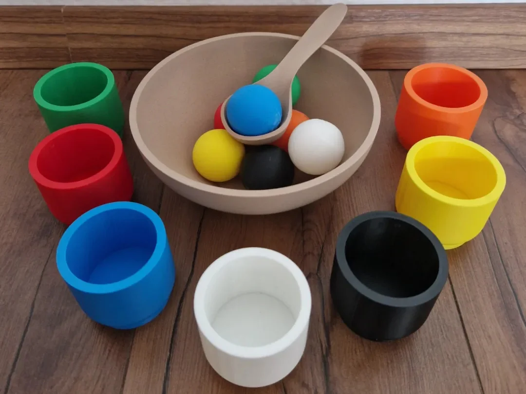 3D Baskı Renk Eşleştirme ve Top Yakalama Oyunu - Montessori Eğitici Motor Beceri Oyuncağı görsel 2