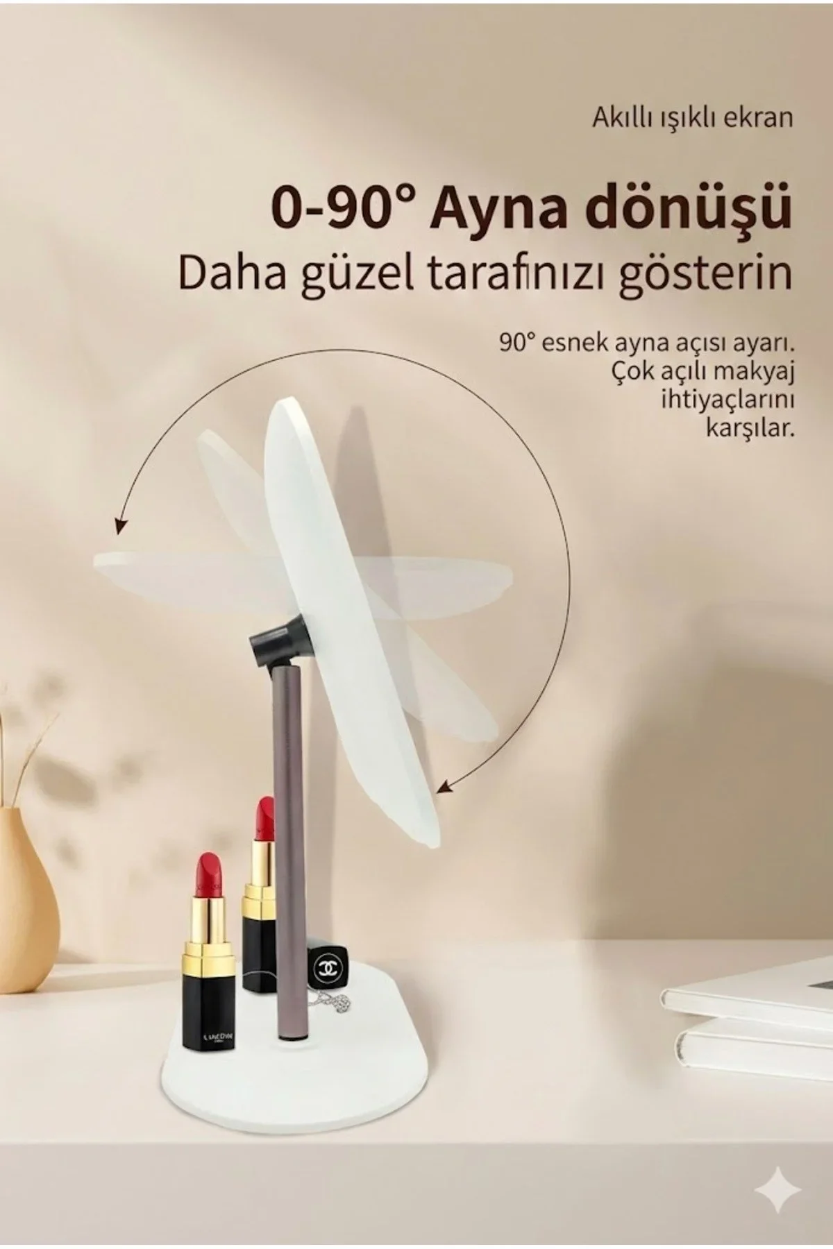 Dokunmatik led ışıklı makyaj aynası dikdörtgen 3 renk ışık LED MASA AYNASI görsel 3